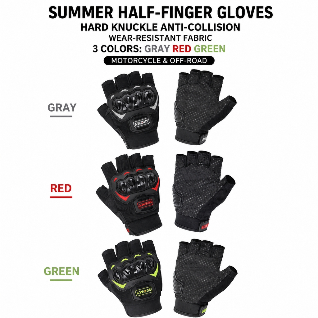 Motorcycle Glove Knuckle - قفازات دراجات نارية صيفية نصف أصابع